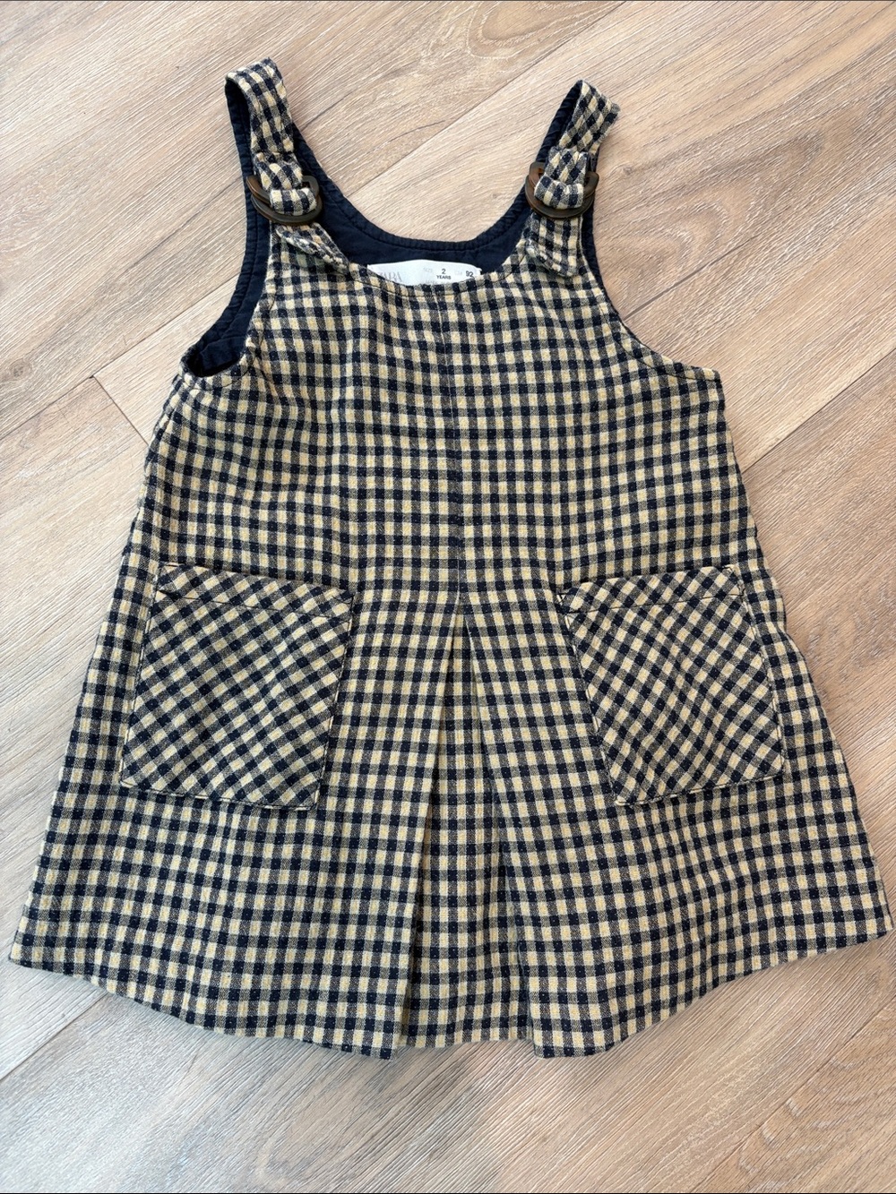 Zara Black and Tan Gingham Pinafore Dress